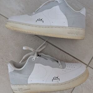 NIKE Air Force 1 And ACW White and Gray Sneakers, Sz 9